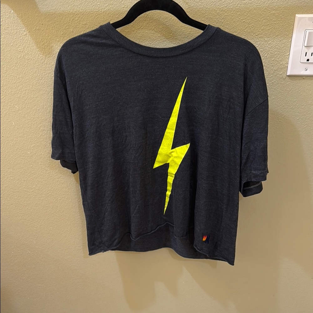 Aviator nation graphic Black T-Shirt with Yellow Lightning Bolt